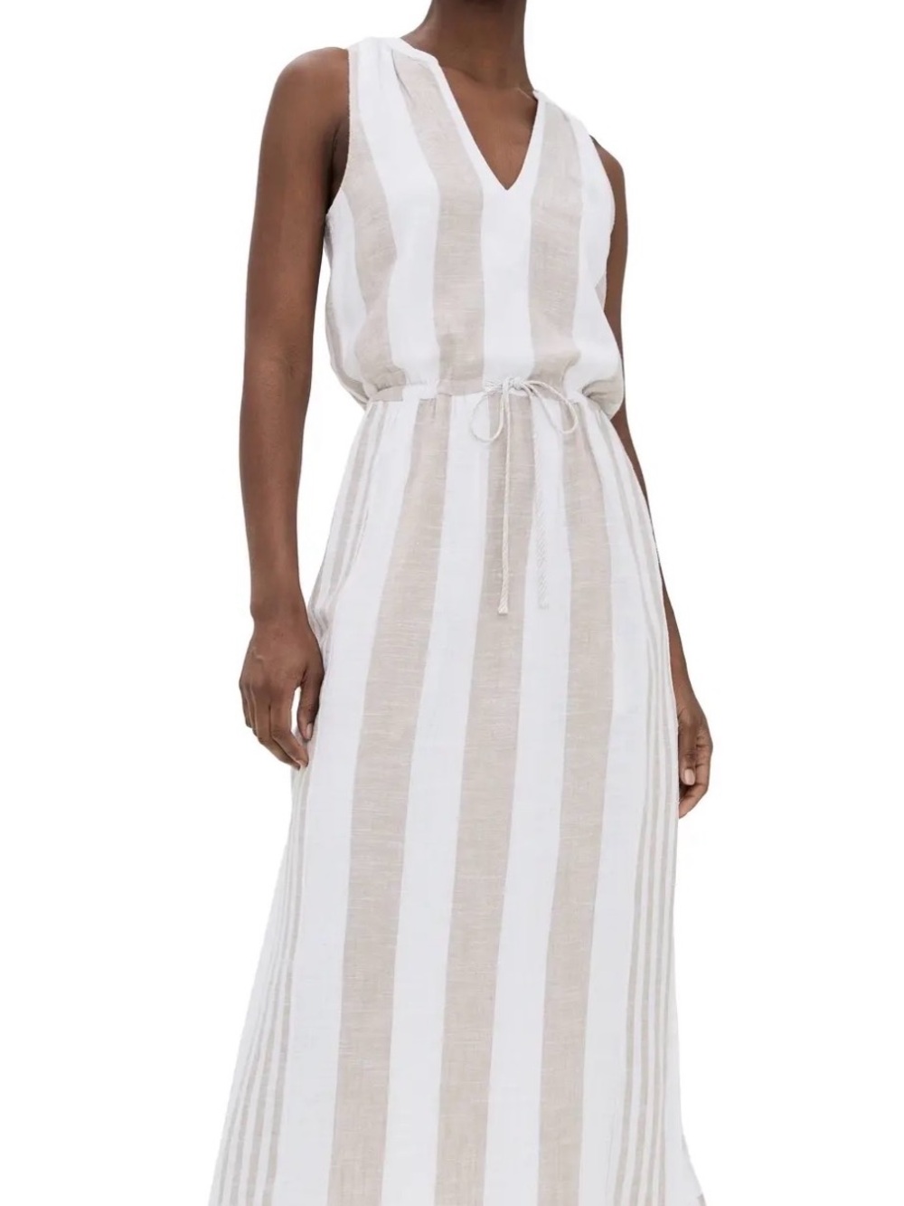 Splendid Lennon Stripe V-Neck Maxi Dress w/ Pockets Cream & Tan. Medium